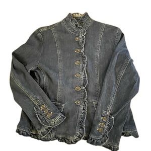 COLDWATER CREEK~Ruffled Dark Blue Denim Jacket